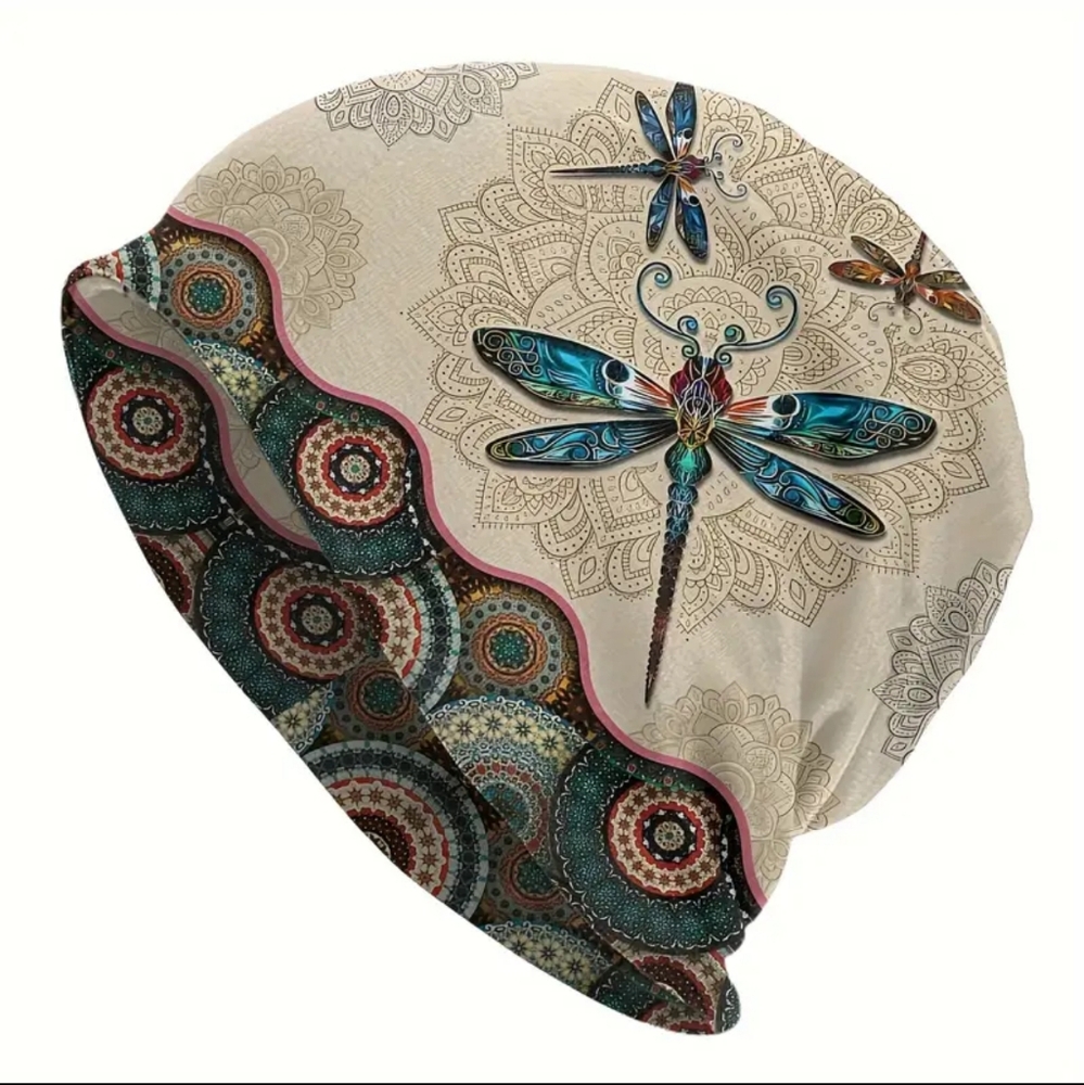 Unisex Colorful Dragonfly Patterned Beanie